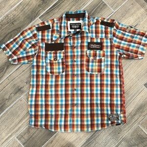 Parish Nation One Tribe‎ short sleeve plaid button down shirt men’s XL
